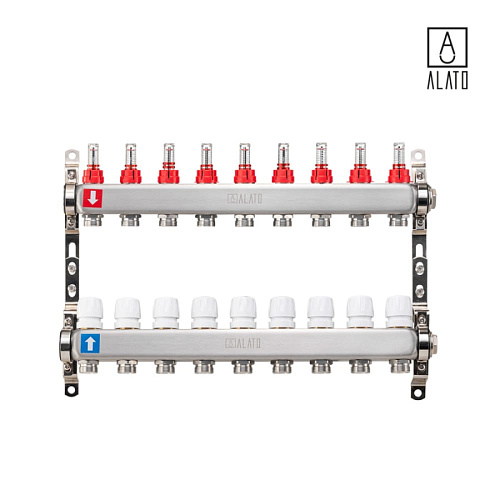 Коллектор с расходомерами ALATO 0301-0009, 1&amp;quot; x 3/4&amp;quot; x 9-вых