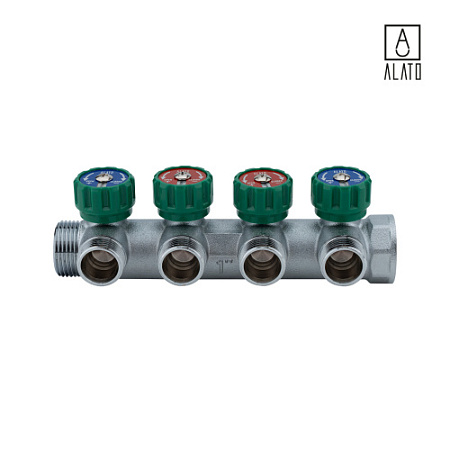 Регулирующий коллектор, подключение 3/4" (евроконус) 4 вых., 0312-0004, 1"x3/4"x4 вых