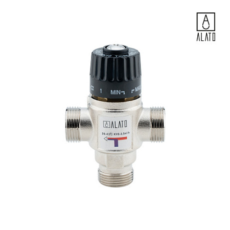 Термостатический смесительный клапан для систем отопления и ГВС, 0902-2020, 3/4", 35‒60 °С