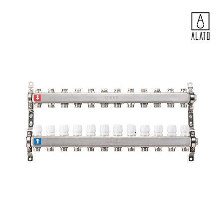 Коллектор без расходомеров ALATO 0302-0012, 1" x 3/4" x 12-вых