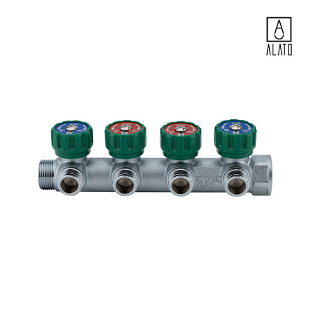 Регулирующий коллектор, подключение 1/2" (под плоское улоптнение) 4 вых., 0311-0004, 3/4" х 4 х 1/2"