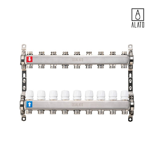 Коллектор без расходомеров ALATO 0302-0009, 1&amp;quot; x 3/4&amp;quot; x 9-вых