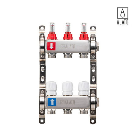Коллектор с расходомерами ALATO 0301-0003, 1" x 3/4" x 3-вых