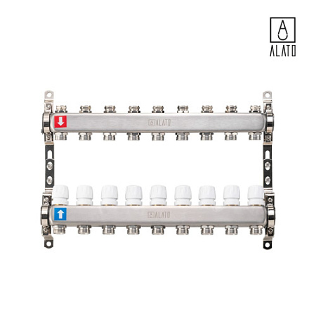 Коллектор без расходомеров ALATO 0302-0009, 1" x 3/4" x 9-вых