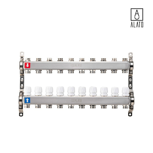 Коллектор без расходомеров ALATO 0302-0010, 1&amp;quot; x 3/4&amp;quot; x 10-вых
