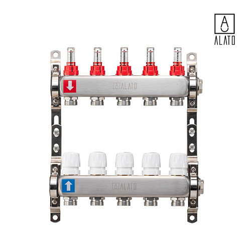 Коллектор с расходомерами ALATO 0301-0005, 1&amp;quot; x 3/4&amp;quot; x 5-вых