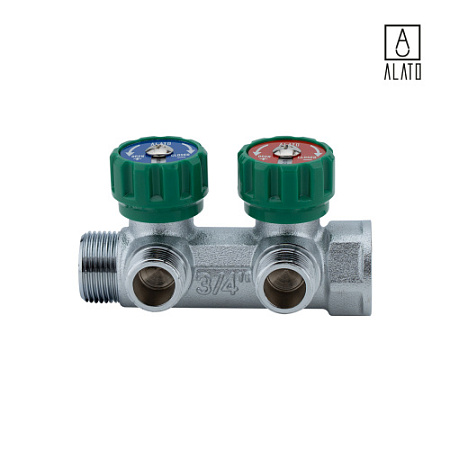 Регулирующий коллектор, подключение 1/2" (под плоское улоптнение) 2 вых., 0311-0002, 3/4" х 2 х 1/2"