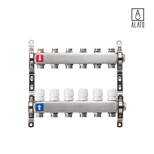 Коллектор без расходомеров ALATO 0302-0006, 1&amp;quot; x 3/4&amp;quot; x 6-вых