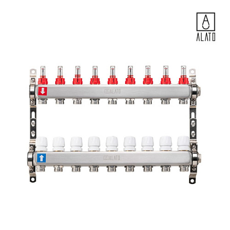 Коллектор с расходомерами ALATO 0301-0009, 1" x 3/4" x 9-вых
