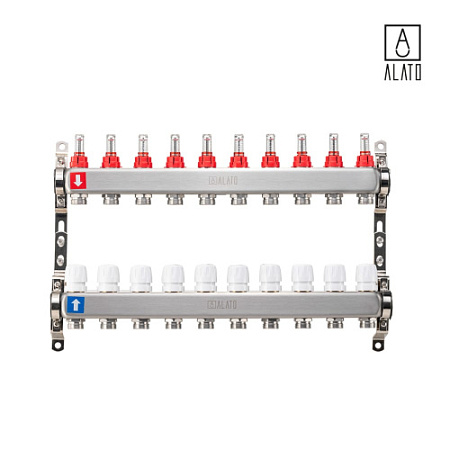 Коллектор с расходомерами ALATO 0301-0010, 1" x 3/4" x 10-вых